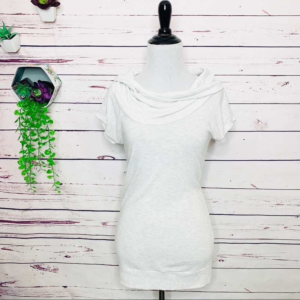 Pure Rebel Gray Cowl Neck Short Sleeve Knit Tunic Top Size Medium